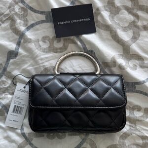 French Connection Black Quilted Wristlet with Silver Handle